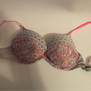 Victoria's Secret Gray and Pink Floral Bra